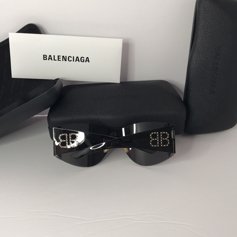 New - Balenciaga BB0122s 004 Women's Black Mask Round Sunglasses - Picture 13 of 17